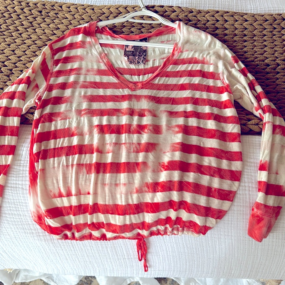 Pink and white stripped top size xs